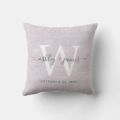 Coussin de mariage blanc en lin violet avec monogr (Verso)