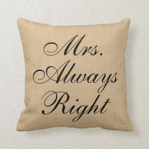 Coussin de mariage de toile de toile de Mme Always
