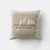 Coussin de Mariage en dentelle beige Faux et lin b (Verso)