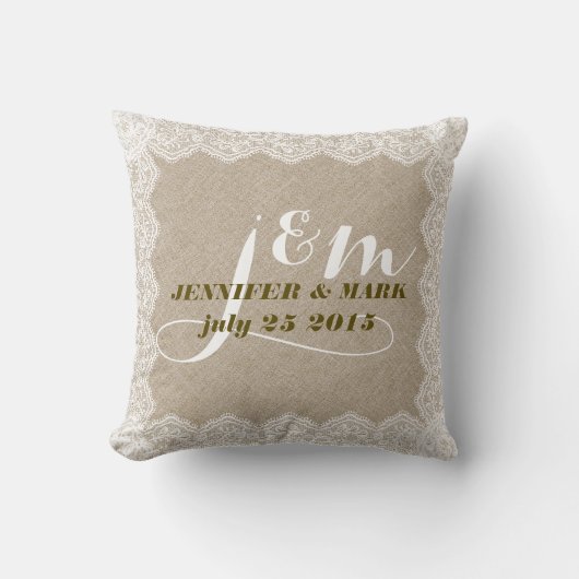 Coussin de Mariage en dentelle beige Faux et lin b (Recto)