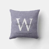 Coussin de mariage en lin blanc avec monogramme bl (Verso)