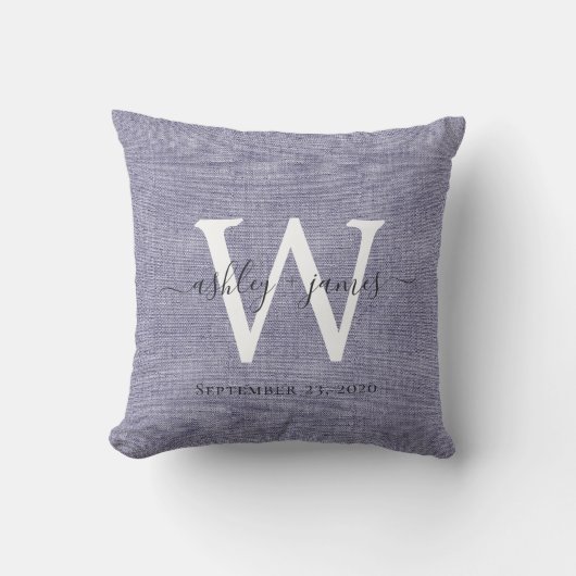 Coussin de mariage en lin blanc avec monogramme bl (Recto)
