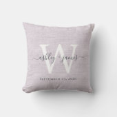 Coussin de mariage en lin blanc monogramme violet (Recto)