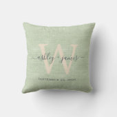 Coussin de mariage en lin vert avec monogramme ivo (Verso)