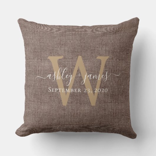 Coussin de mariage monogrammé en lin café Cadeau d (Recto)
