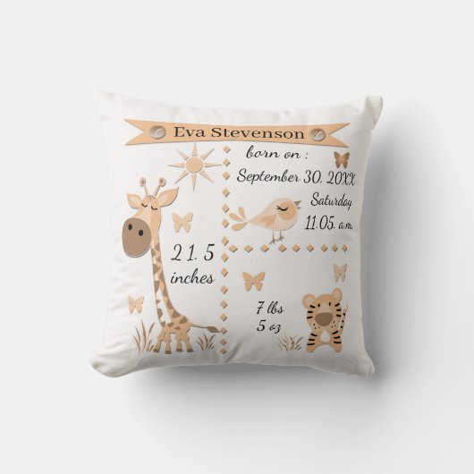 Coussin De mignons animaux de la jungle dans une délicate  (Recto)