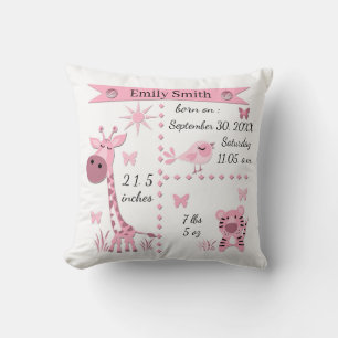 Coussin De mignons animaux de la jungle en rose tendre pou