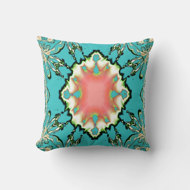 Coussin de MoJo d'Américain de dentelle d'Aqua (Recto)