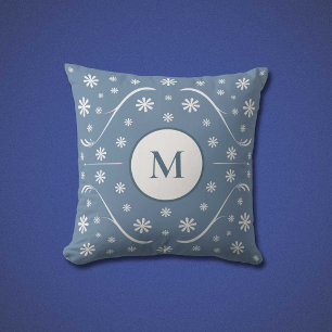 Coussin de monogramme à fleurs bleues Dusty