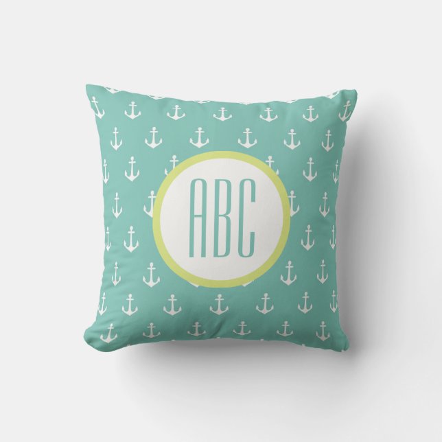 Coussin de monogramme Ancre verte de chaux et de m (Recto)