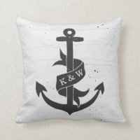 Coussin de monogramme d'Ancre Vintage rustique