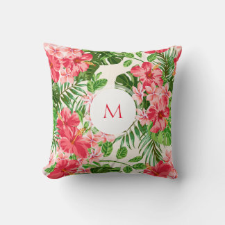 Coussin de monogramme de fleurs Hibiscus personnal