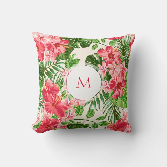 Coussin de monogramme de fleurs Hibiscus personnal (Recto)
