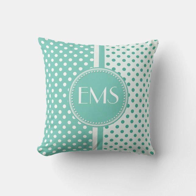 Coussin de monogramme de point de Polka Turquoise  (Recto)
