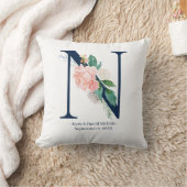 Coussin de monogramme du Mariage floral bleu de la (Couverture)