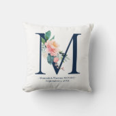 Coussin de monogramme du Mariage floral bleu de la (Recto)