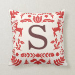 Coussin de monogrammes de vacances Folk Art<br><div class="desc">Conception personnalisée de vacances en rouge et en ivoire par Shelby Allison qui peut être personnalisée avec votre initiale.</div>