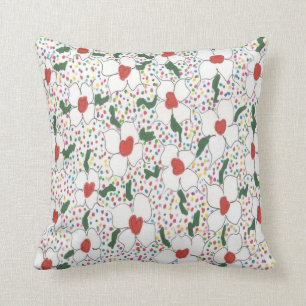 Coussin de Motif de Polka Floral Blanc