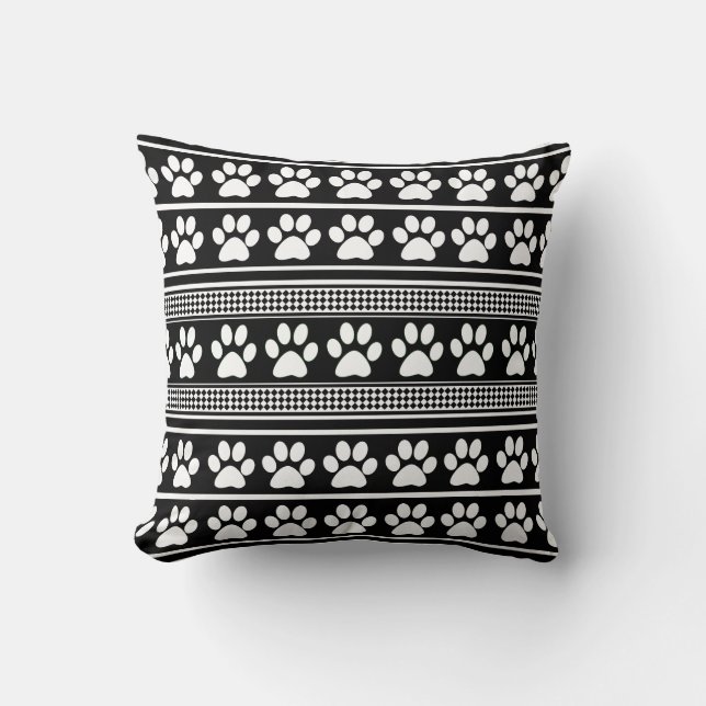 Coussin de motif empreinte de patte noir blanc (Recto)