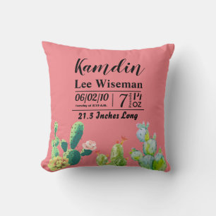 Coussin de naissance personnalisé Bohemian Cactus 