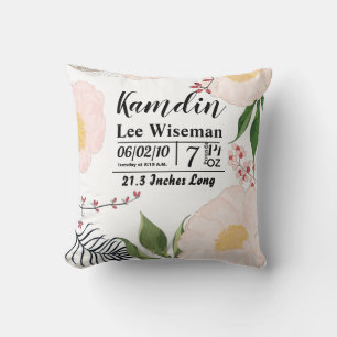 Coussin de naissance personnalisé Fleurs florales 