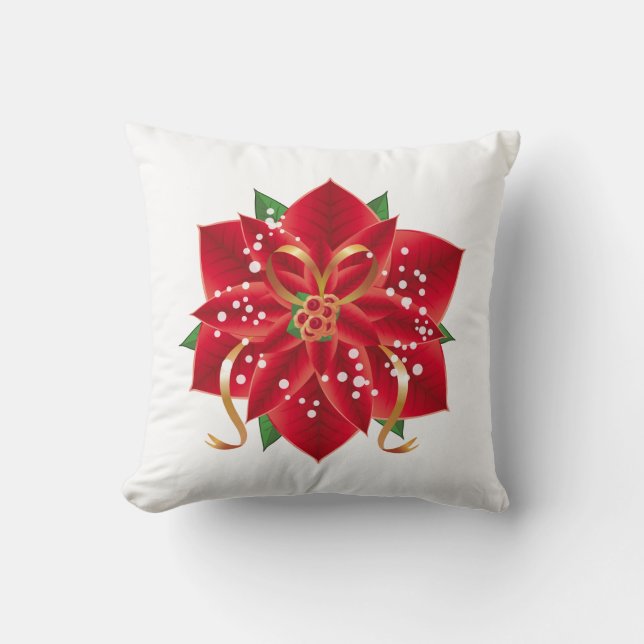 Coussin de Noël à jeter - Poinsettia rouge (Recto)