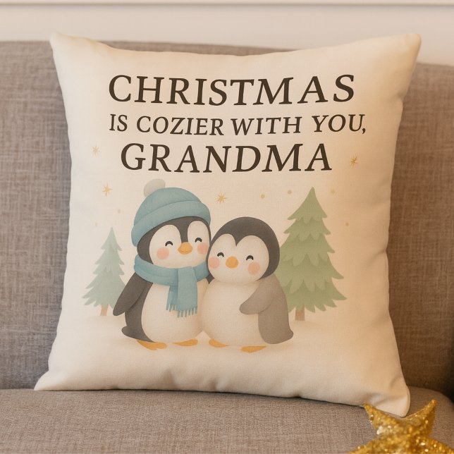 Coussin de Noël au manchot mignon pour grand-mère  (Christmas_Grandma_pillow)
