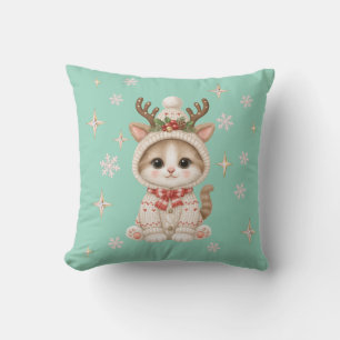 Coussin de Noël avec un chaton et un renne