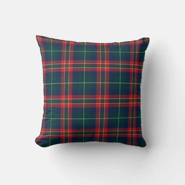 Coussin de Noël bleu rouge vert tartan (Recto)