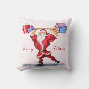 Coussin de Noël Bodybuilder Père Noël avec cadeaux