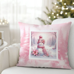 Coussin de Noël Cadeau Bonhomme de Neige Forêt Ros