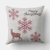 Coussin de Noël de Burlap Aqua Snowflake/Reindeer (Verso)
