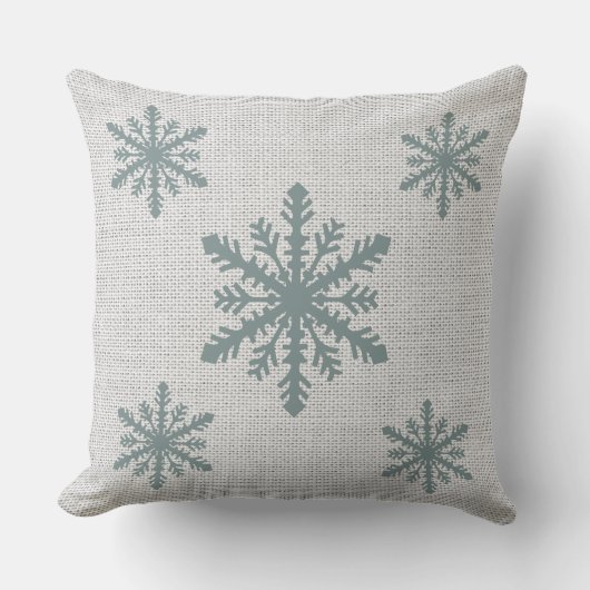 Coussin de Noël de Burlap Aqua Snowflake/Reindeer (Recto)