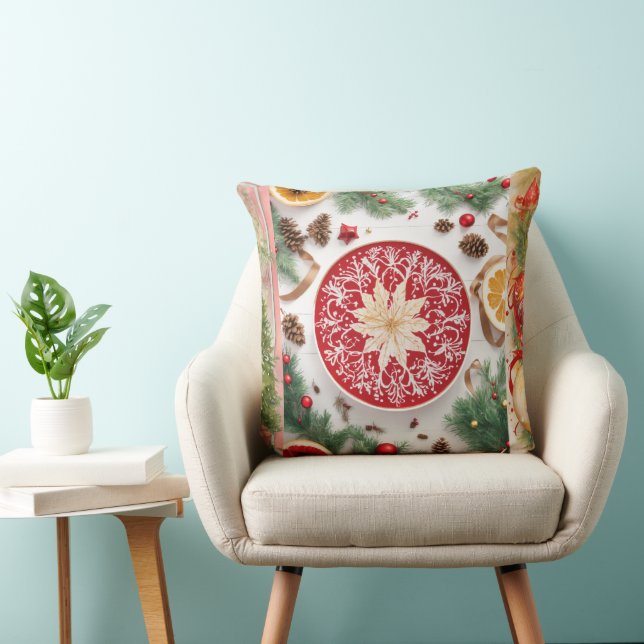 Coussin de Noël de fêtes rouge et vert (Chaise)