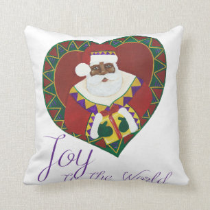Coussin de Noël de Père Noël d'Afro-américain