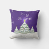 Coussin de Noël en forme de sapin enneigé violet (Recto)