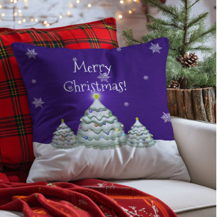 Coussin de Noël en forme de sapin enneigé violet