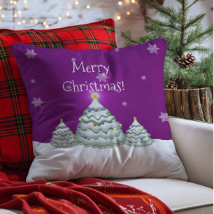 Coussin de Noël enneigé magenta en forme de sapin