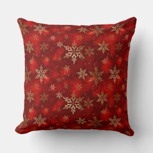 Coussin de Noël - Flocons de neige rouges et or