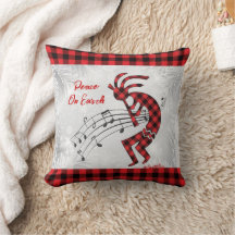 Coussin de Noël Kokopelli, rouge et noir