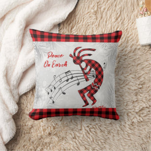 Coussin de Noël Kokopelli, rouge et noir