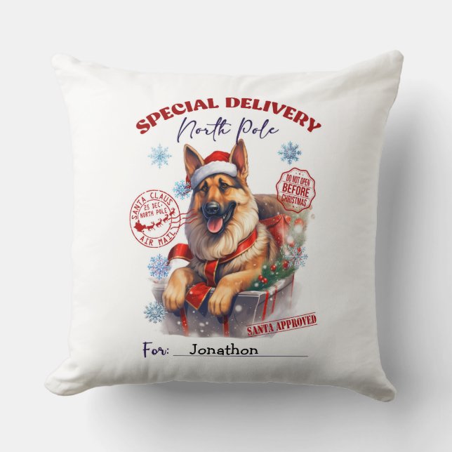 Coussin de Noël mignon avec un berger allemand (Recto)