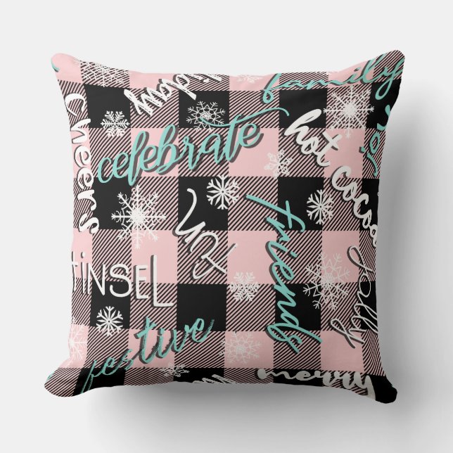 Coussin de Noël Pink/Red Snowflake (Recto)