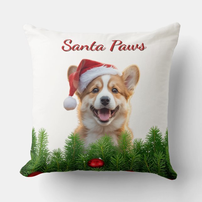 Coussin de Noël pour Corgi – Modèle Santa Paws (Recto)