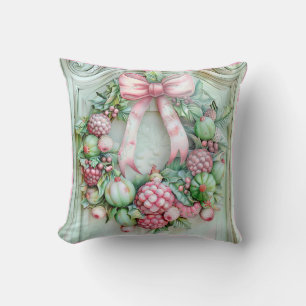 Coussin de Noël rose et vert pastel