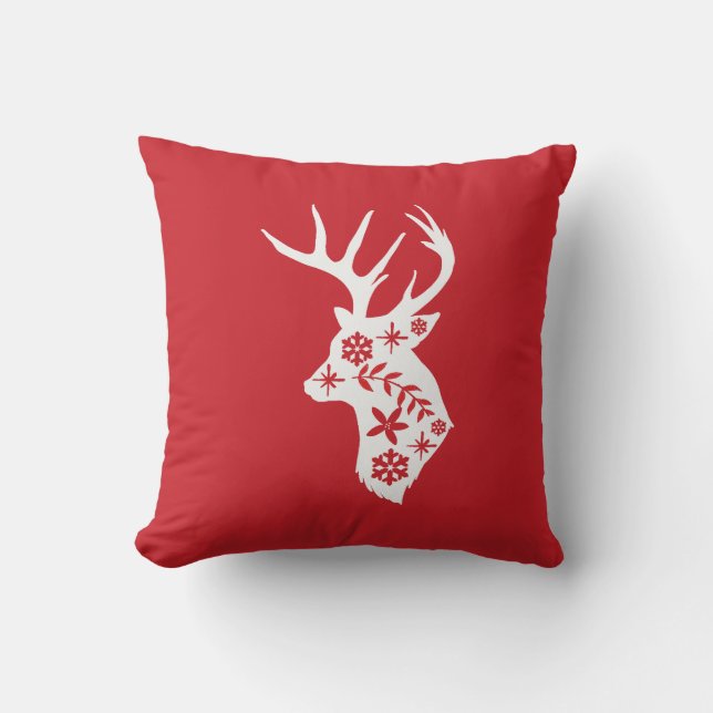 Coussin de Noël rouge avec cerf blanc (Recto)