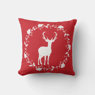 Coussin de Noël rouge et blanc avec Stag