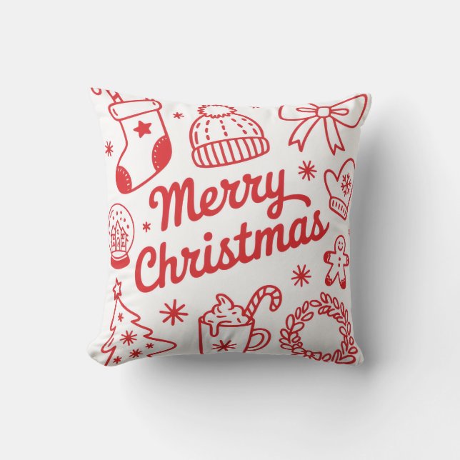 Coussin de Noël Rouge et Blanc Joyeux Noël (Recto)