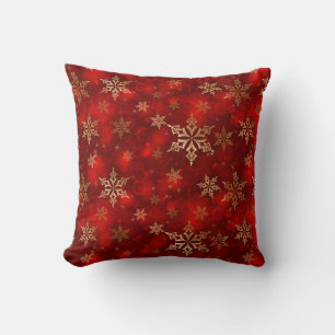 Coussin de Noël Rouge & Flocons de Neige Dorés