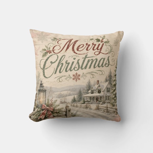 coussin de Noël shabby chic paysage (Recto)